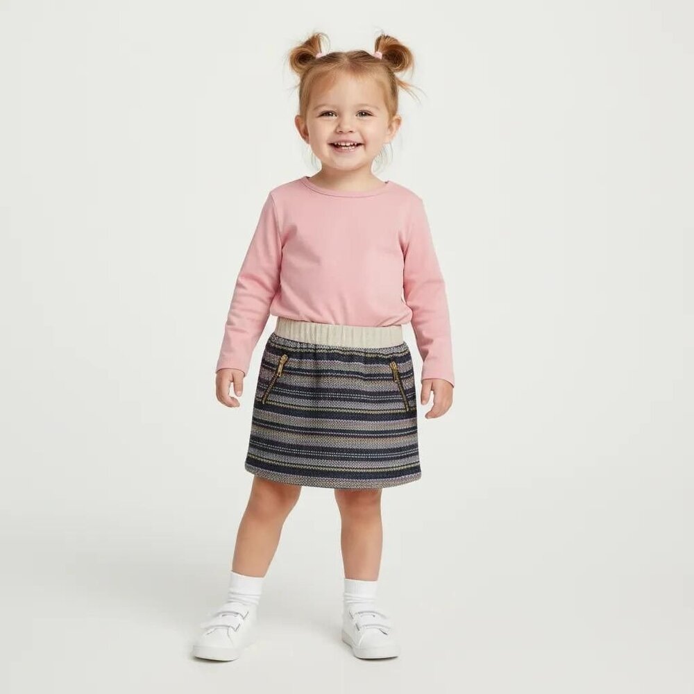 Genuine OshKosh Toddler‎ Girls Metallic Tweed Skirt Striped Nightfall Blue Sz 3T